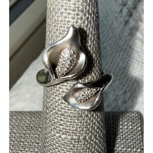Sterling Silver 925 Affinity Diamond Calla Lily Ring Sz 5.5 with Diamond Accents